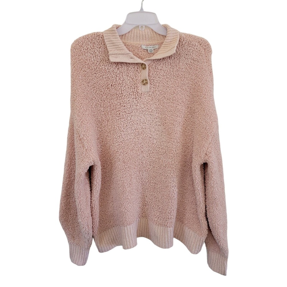 American Eagle Womens Small Peach Boucle Popcorn Knit Collared Popover Sweater